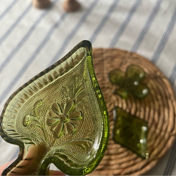 INDIANA GLASS PLAYING CARD DISH SET VINTAGE GREEN - Picture 5 of 6
